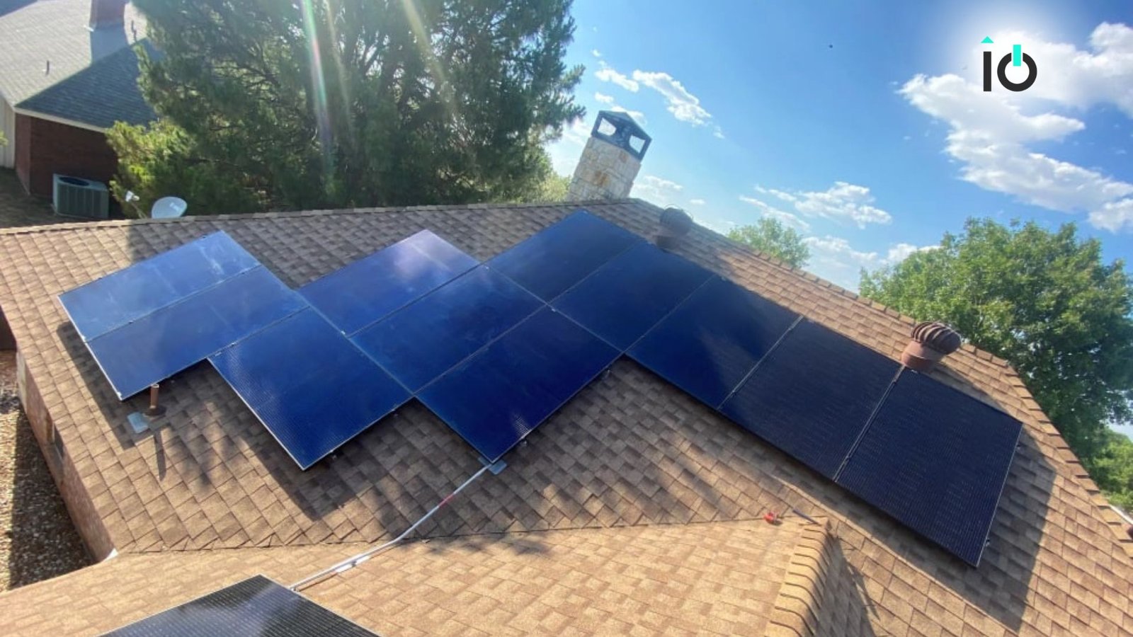Solar panels across a hip roof