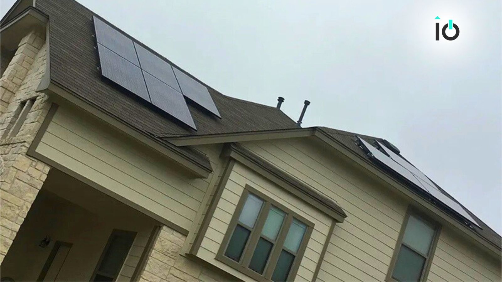 Solar panels on the roof of a two-story home
