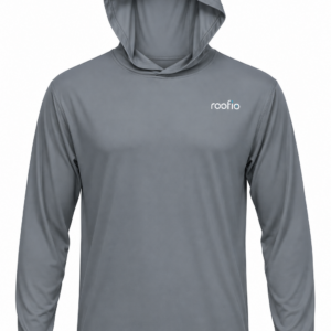 Gray Roofio BAW XT106 long-sleeve hooded shirt with a small Roofio logo on the left chest