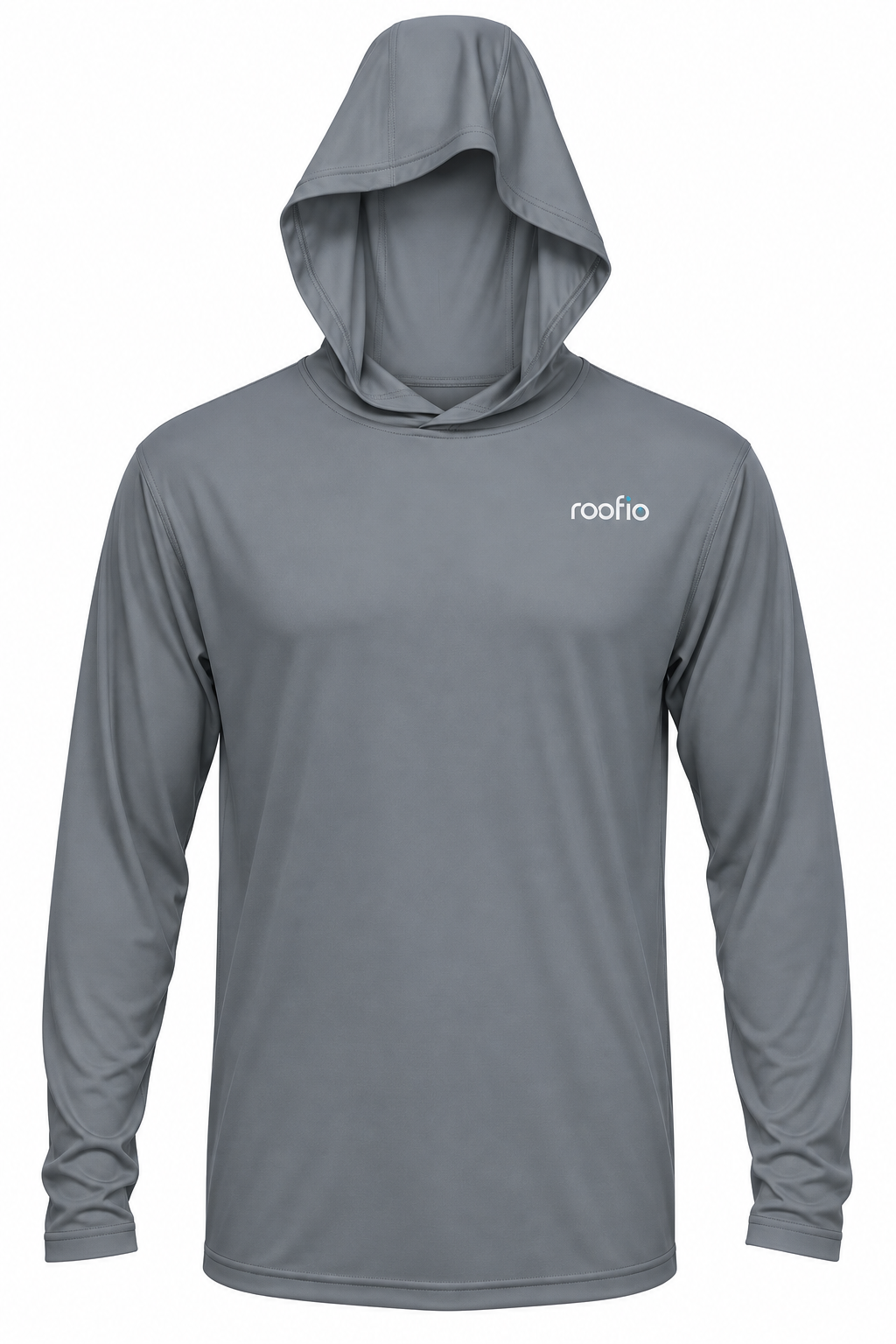 Gray Roofio BAW XT106 long-sleeve hooded shirt with a small Roofio logo on the left chest