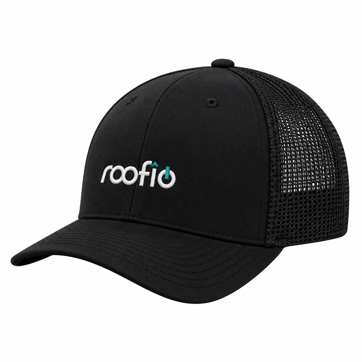 Black Roofio LT Hawk Hat with the Roofio logo on the front panel